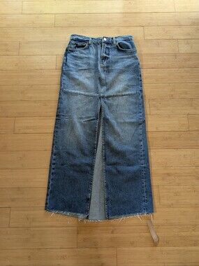 NWT Reformation Tazz Blue Denim Maxi Skirt with Front Slit Size 25
